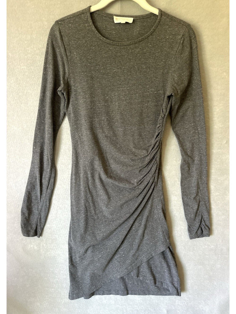 Synergy Organic Cotton Dress Women XSmall Gray Stretch Ruched Minimalist Travel